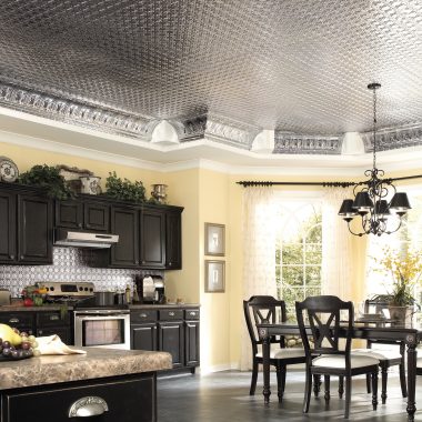 Large Kitchen with Metal Look Ceiling