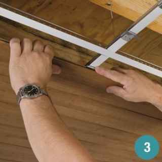 Step 3 Position WOODHAVEN Ceiling Planks; slide and secure clips